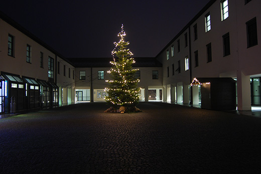 Weihnachtsbaum auf dem Mensavorplatz der Universität Passau