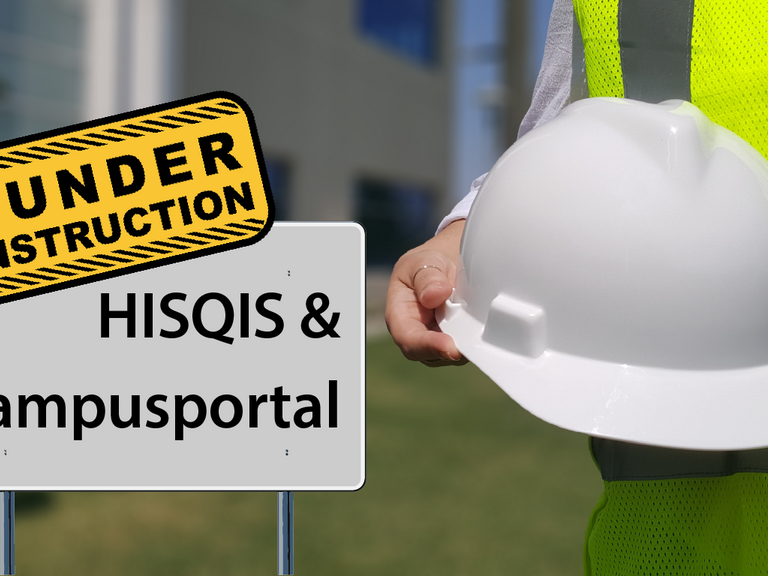 Bild: Baustelle mit Umbau-Schild, auf dem "HISQIS und Campusportal" steht