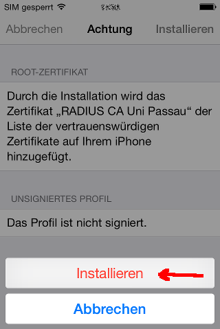 Installation bestätigen