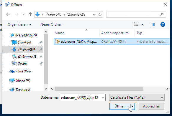 persönliches eduroam-Zertifikat auswählen