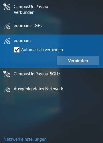 Verbindung zum eduroam-Netzwerk