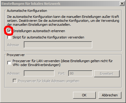 Proxy settings for local network