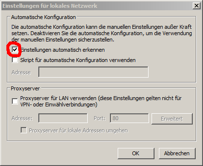 Proxy-Einstellungen für lokales Netzwerk