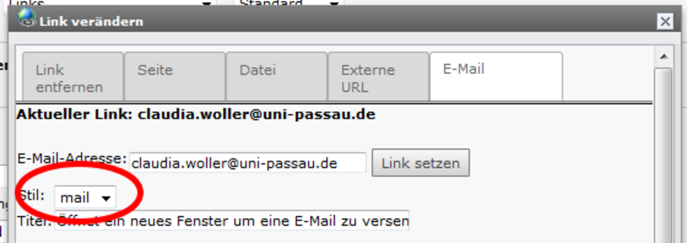 Linksymbol Mail im Backend
Linksymbol Mail im Frontend